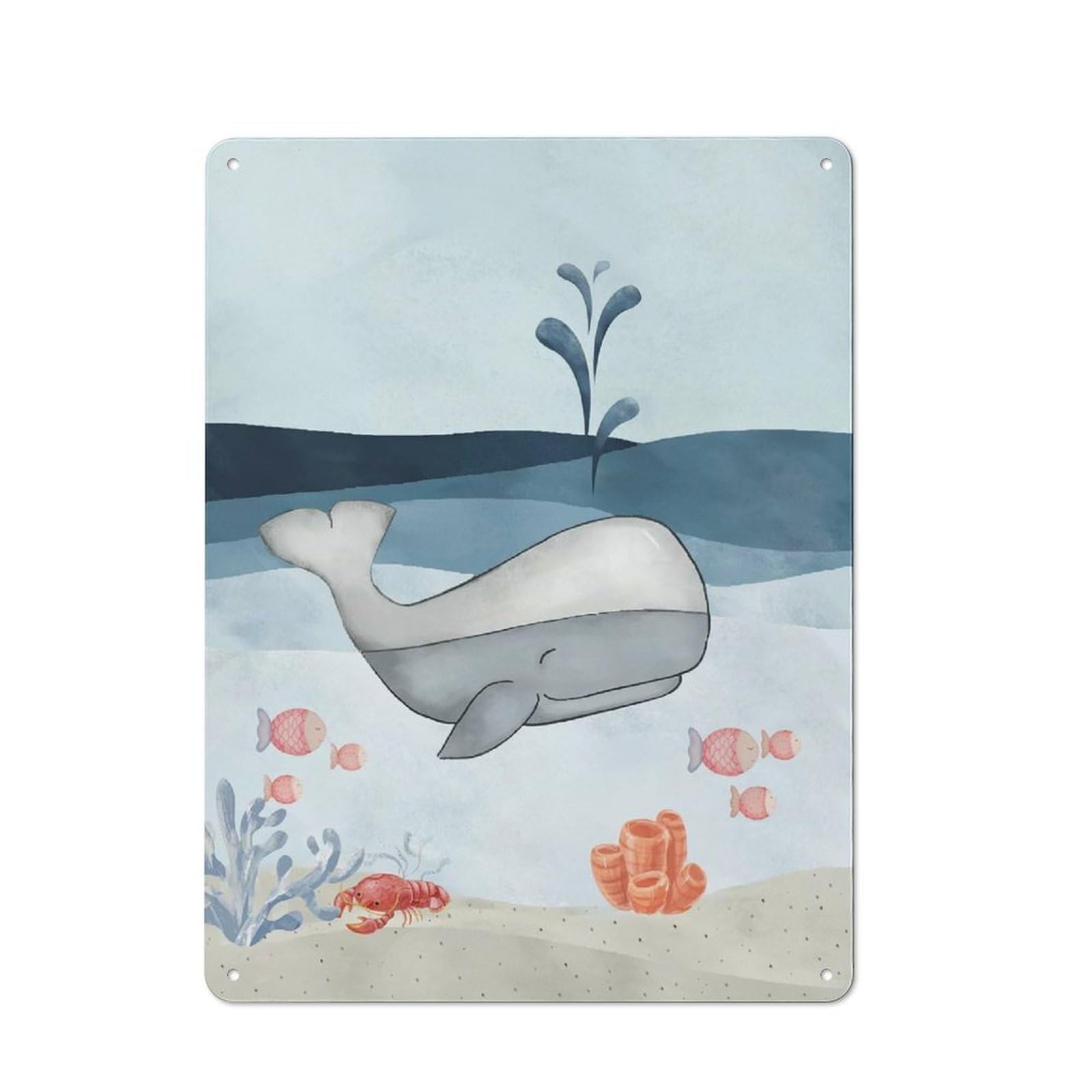Junmoney Whale Sea Nursery Kitchen Metal Sign With Design 40X30cm, Classic Diner Style Decor For Coffee Bar, Kitchen, Bistro Or Tea Corner