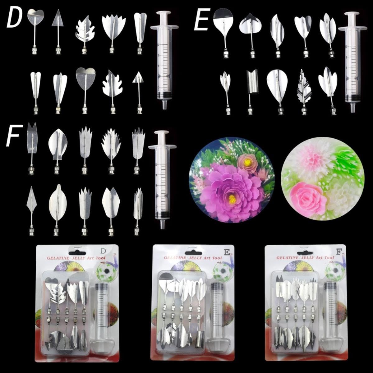 Herramientas para hornear pasteles Gelatina 3D Arte de pudín Flores Herramientas de decoración de pasteles Herramientas de aguja Boquilla de acero inoxidable Kit de jeringa-ALL-12 SET