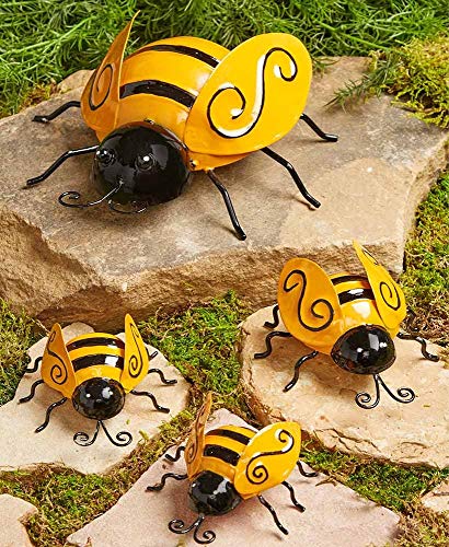 G Ganen Decorative Metal Bumble Bee Garden Accents - Lawn Ornaments - Set of 4