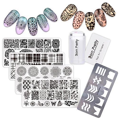 Nail Art Stamp Stamping Templates Stamping Tool Set 2.8cm Clear Silicone Stamper Scraper Stamping Plate Guide Template 6PCS