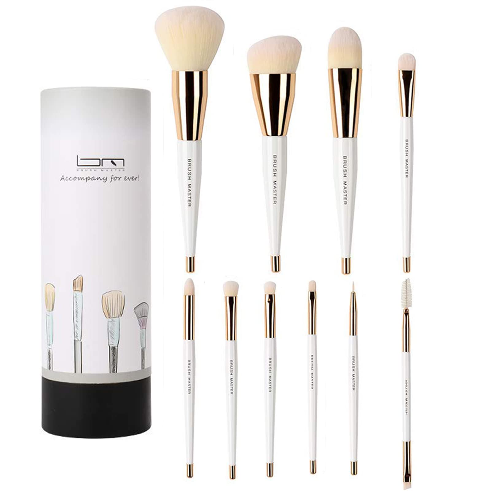 10Pcs Makeup Brushes Set Professional Kabuki Foundation Eyeshadow Blush Blending Lip Full Face Cosmetic Kit W/Makeup Brush Set with Holder