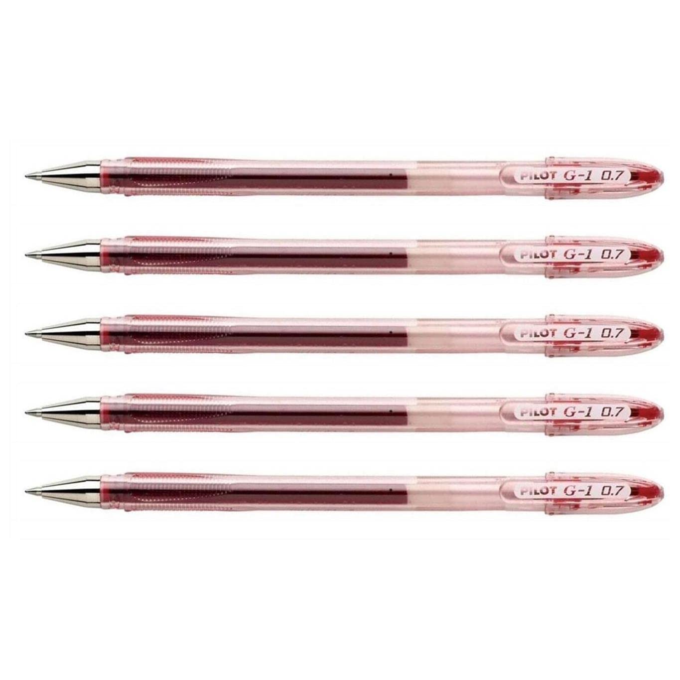 Pilot Lote de 5 bolígrafos G1-07 tinta gel punta media 0,7 (trazo 0,5), color rojo