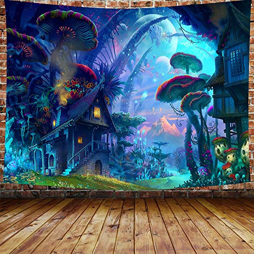 DBLLF Poster Psychedelic Mushroom Tapestry Trippy Colorful Surreal Abstract Astral Digital Art Office