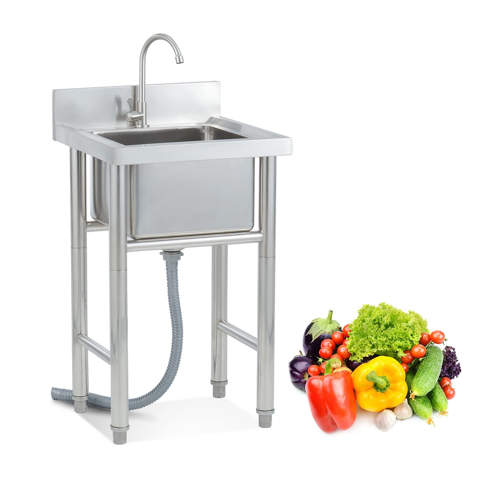ZTCHSENZT Sink,Kitchen Utility Sink,304 Stainless Steel Utility Sink Free-standing Kitchen for Restaurant, Laundry, Garage & Backyard
