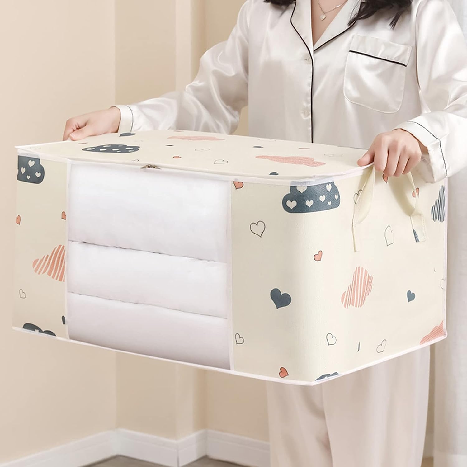 Torby Do Przechowywania Pocieszyciel Torba Do Przechowywania Z Przezroczystym Uchwytem Okna Odzież Szafa Szuflady Organizator Box Przeprowadzka(Beige,50L)
