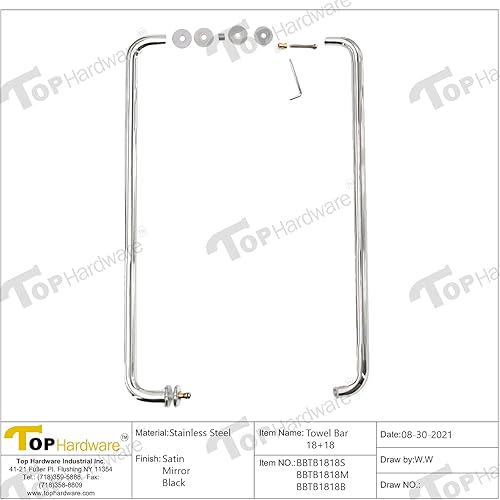 Miniatura 3 de Acero inoxidable 18 pulgadas redonda espalda con espalda puerta de ducha doble torre barra manija un par, acabado negro mate BBTB1818-B