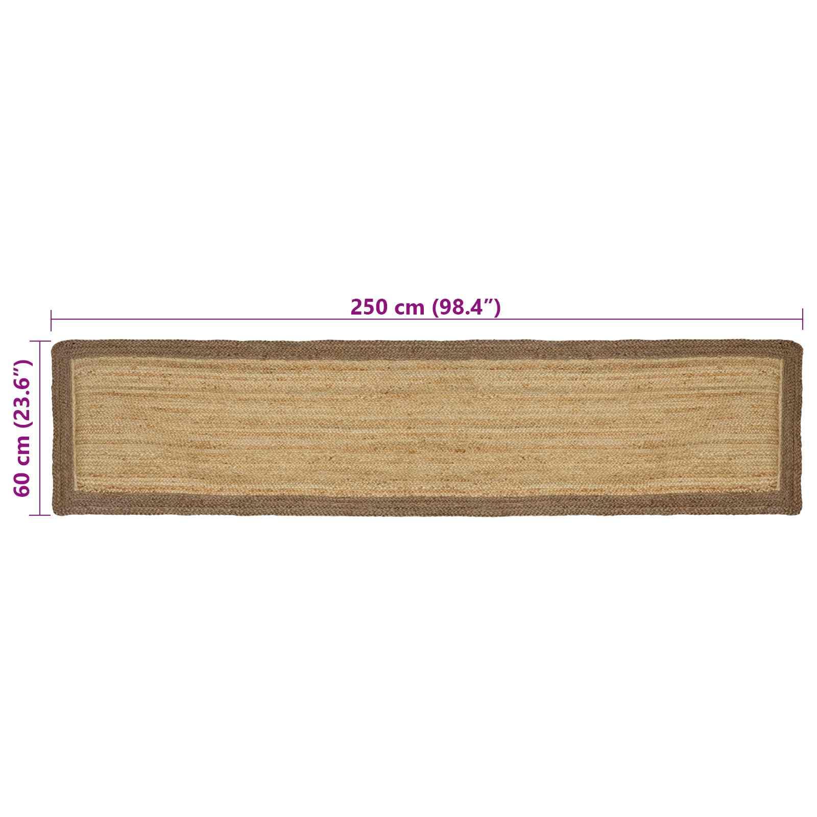 Tapis de couloir en jute gris 60 x 250 cm – Tapis naturel moderne fait à la main pour salon, couloir et cuisine – Tapis tissé rectangulaire robuste en fibre naturelle