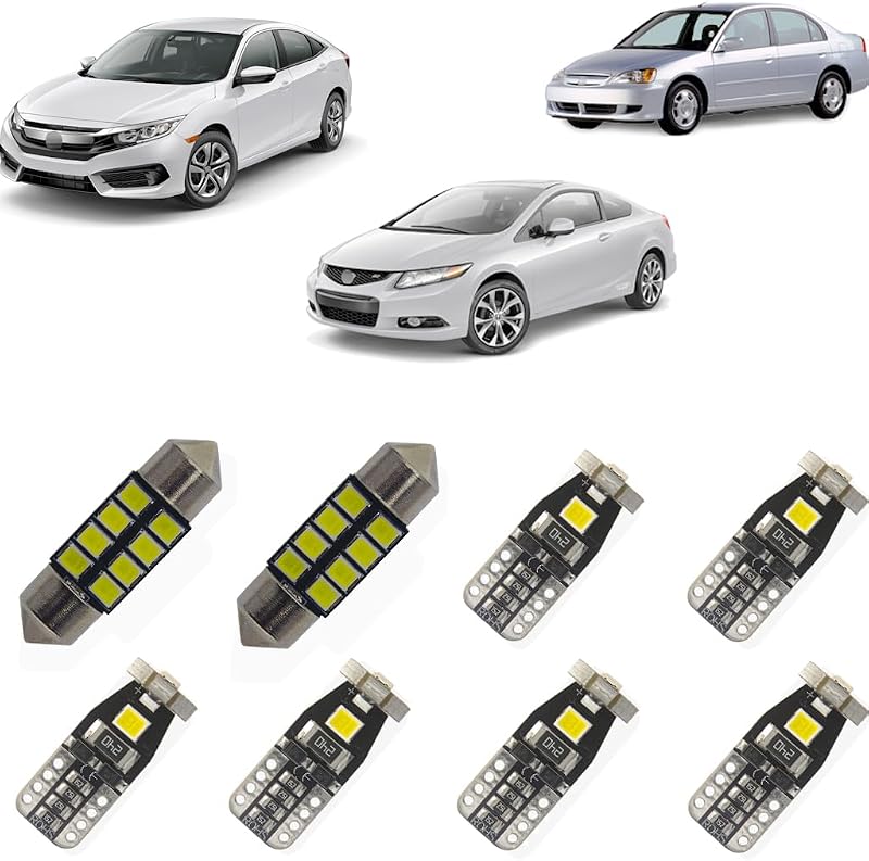 Kit de lâmpadas LED internas Bojer 6000 K para Honda Civic 2001–2025 – 8 unidades