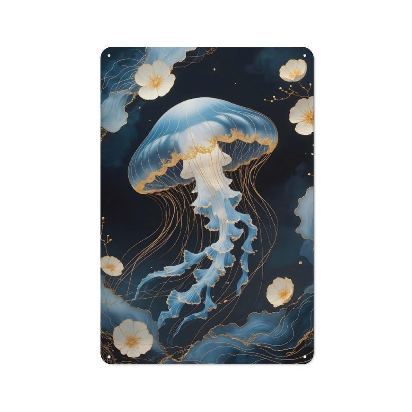 Junmoney Jellyfish Gold Kintsugi Art Retro-Style Tin Wall Plaque 30X20cm For Café Or Home Bar, New Home Wall Decor For Home Bar Enthusiasts