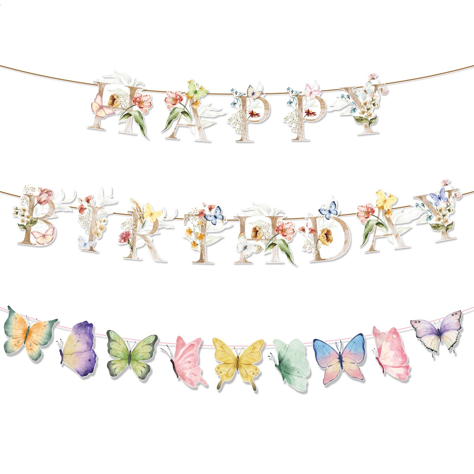 Floral Happy Birthday Banner with Garland for Women Birthday Garden Party