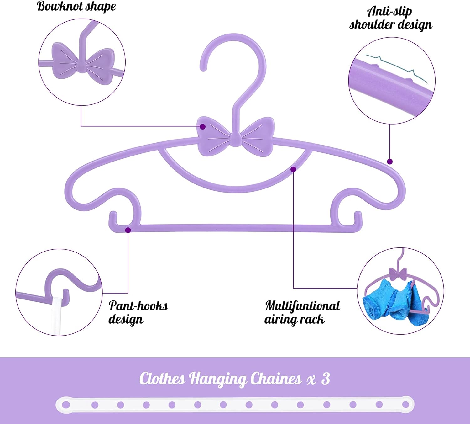 Baby Coat Hangers Purple, 40Pack Baby Hangers for Clothes with 3