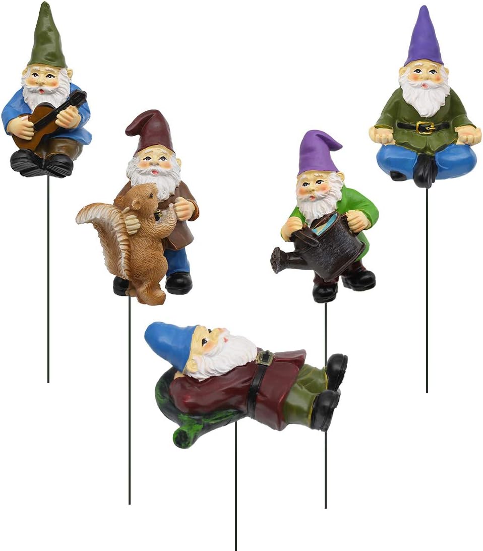 FANWNKI Garden Miniature Gnomes Set of 5PCS,Happy Life