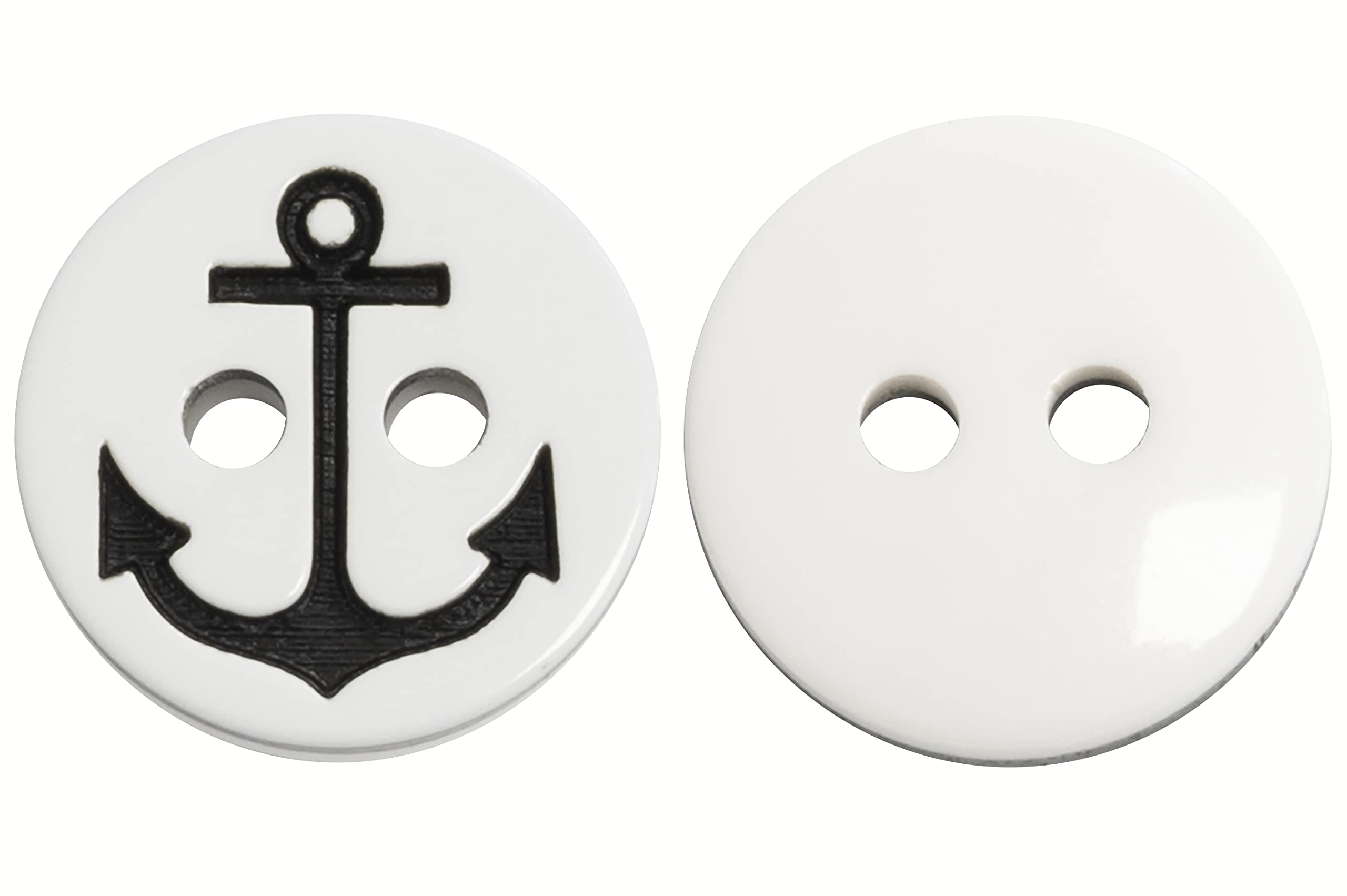 Lot De 10 Boutons Ancre Marine - 12,5 Mm - Plastique Blanc/noir - 2 Trous - Pour Couture, Customisation