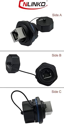 Miniatura 2 de CERRXIAN RJ45 hembra a hembra acoplador conector impermeable con tapa (negro)