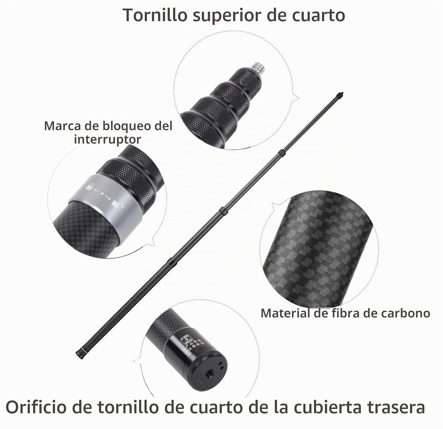 Selfie Stick, Palo Selfie Invisible 3m, Palo para Selfies de Fibra de Carbono, Cámara de Movimiento Selfie Stick, para Insta360 X3/X5/ONE RS/GO 2, Incluye Funda de Transporte (Plateado)