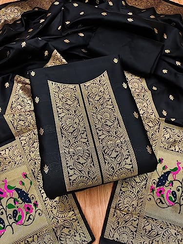 Image of Pandadi Women's Banarasi Paithani Woven Design Dress Material