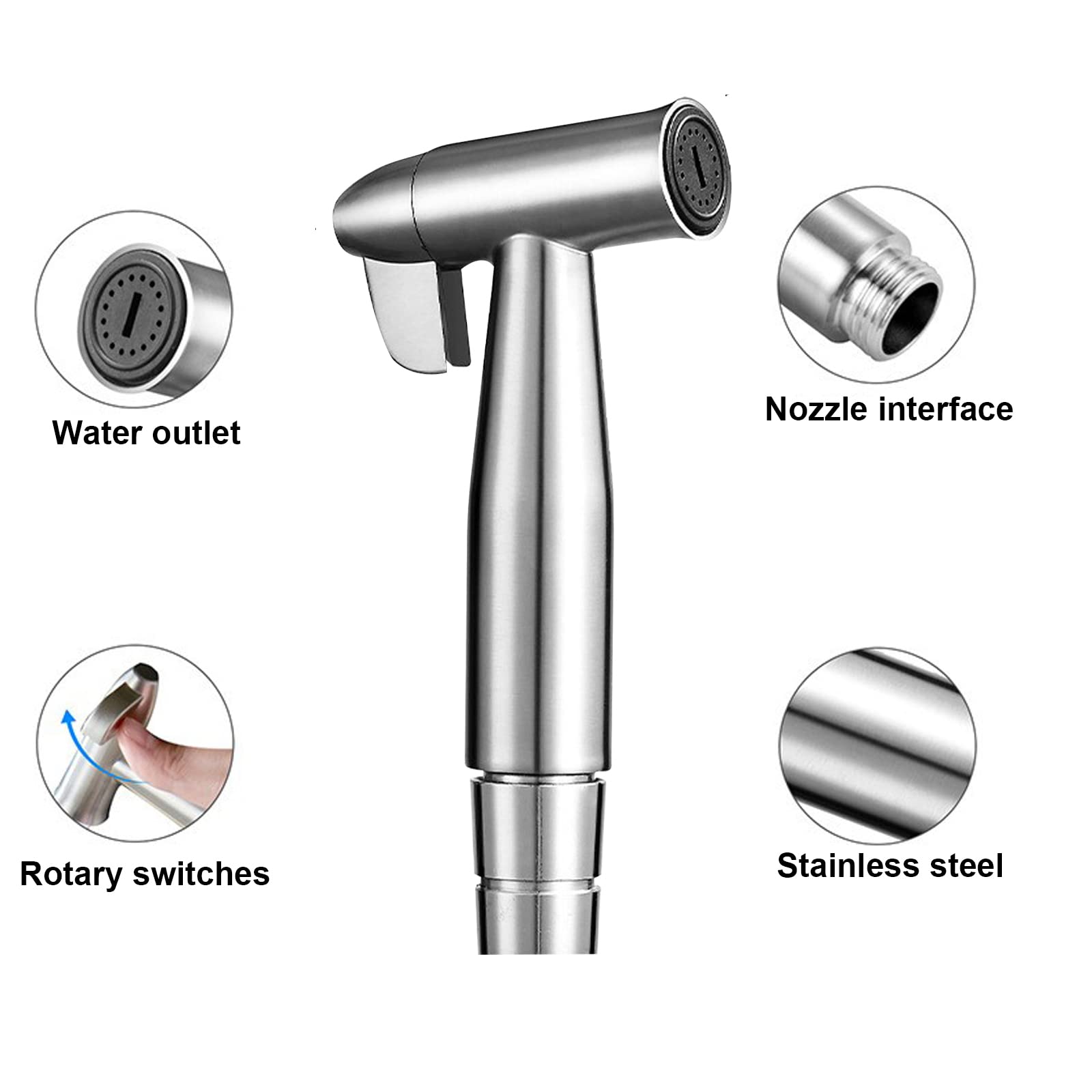 Bidet Edelstahl Handbrause, handgehaltenes Bidet muslimische Edelstahldusche und Baby-Stoffwindelsprüh-Kit - mit Wasserhahnspender, Schlauch- und Hakentoilette oder Wandhalterung