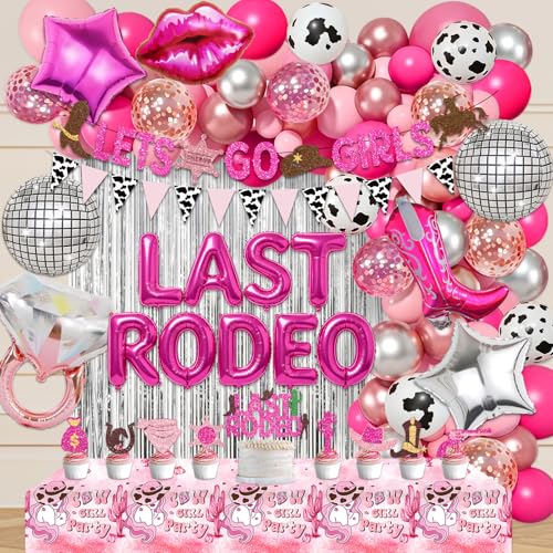 106Pcs Last Rodeo Bachelorette Party Decorations, Cowgirl Bachelorette Party Decorations Pink Western Lets Go Girls Glitter Banner Disco Ring Balloon Cake Toppers for Cowgirl Party Decorations