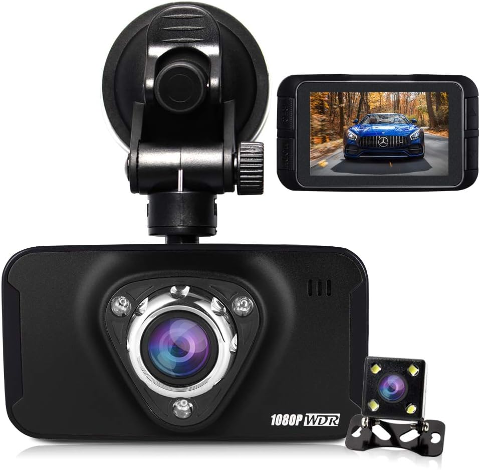 Dual Dash Cam Front and Rear Camera HQBKING 1080P Front Car Camera with 170° Front 4X Zoom G-Sensor Night Vision Loop Recording Parking Monitor 2.7 inch LCD, Support 64GB Max. with FREE DASH CAM MOUNT