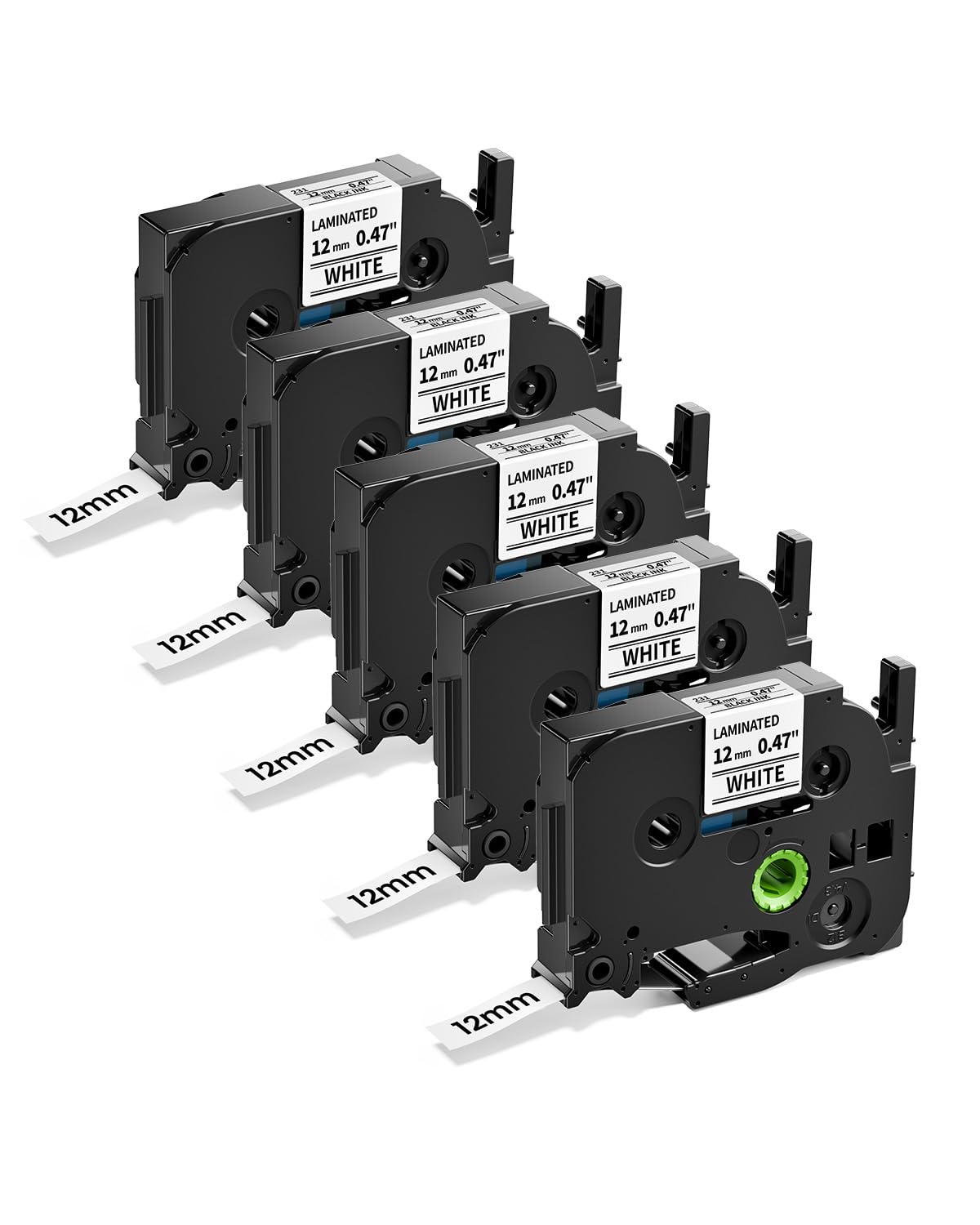 Airmall 5 X Compatible with Brother 12mm 0.47 Laminated Tape TZe-231 Black on White for Brother Label Printer Tape Compatible with P-Touch Label Maker PT-E110 H100R H110 H101C