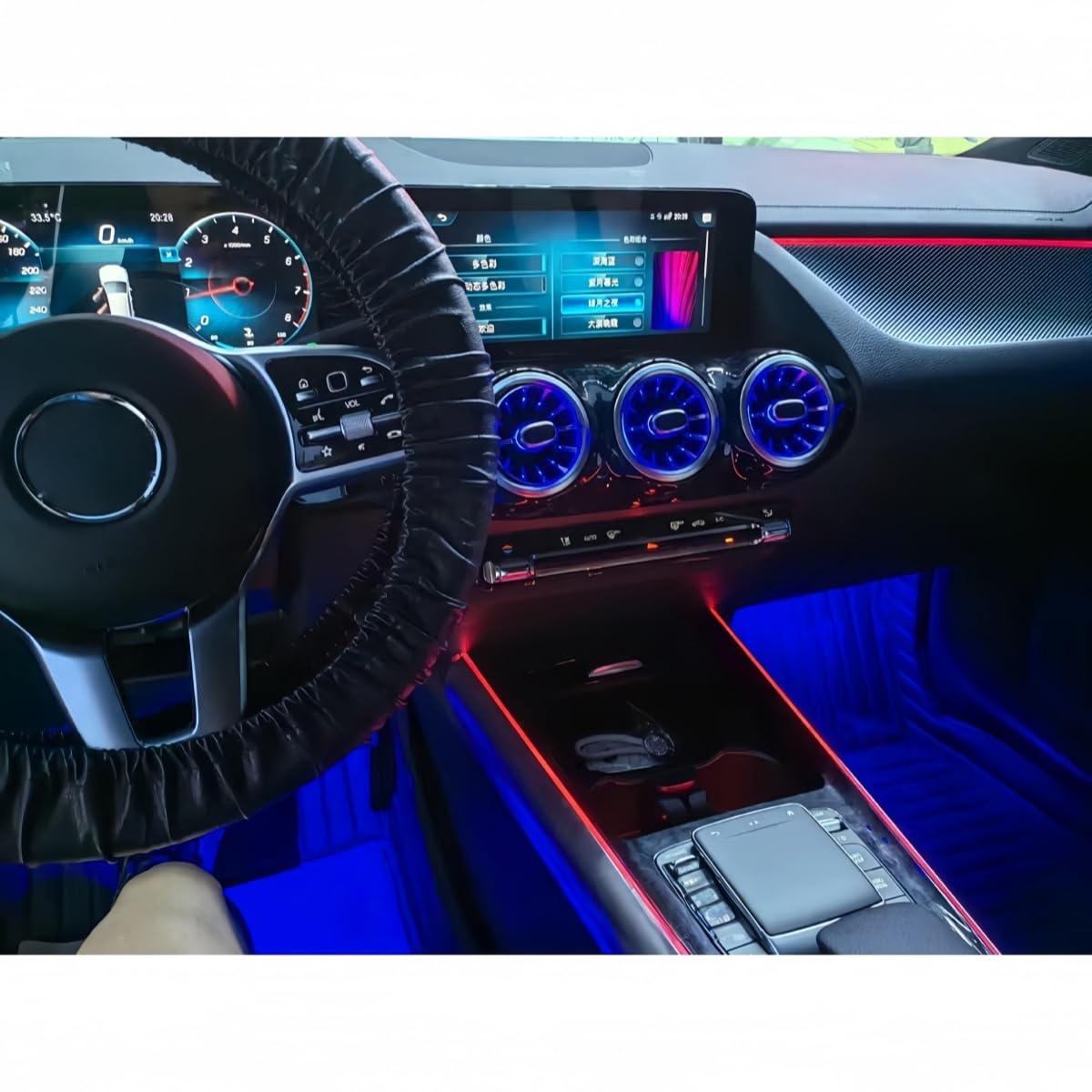 do Mercedes Benz GLA W247 2019-2025 LED 64-kolorowe światło ambientowe przednie i tylne podświetlane wiatry Atmosphere wewnętrzna modyfikacja ekranu