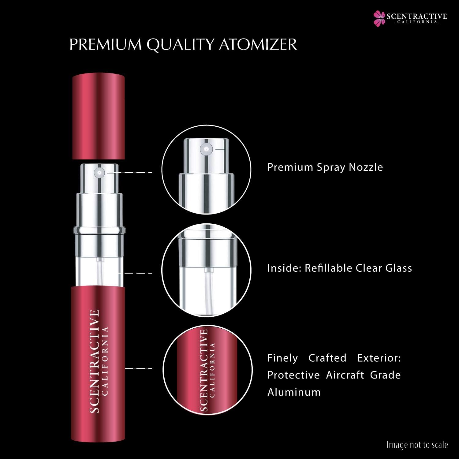 Scentractive,10 pcs 5ml Red Empty Refillable Portable Mini Vial Travel Size Durable Aluminum Perfume Spray Atomizer Bottle, Scent Fine Mist Fragrance Essential oil Pump Case fit Purse