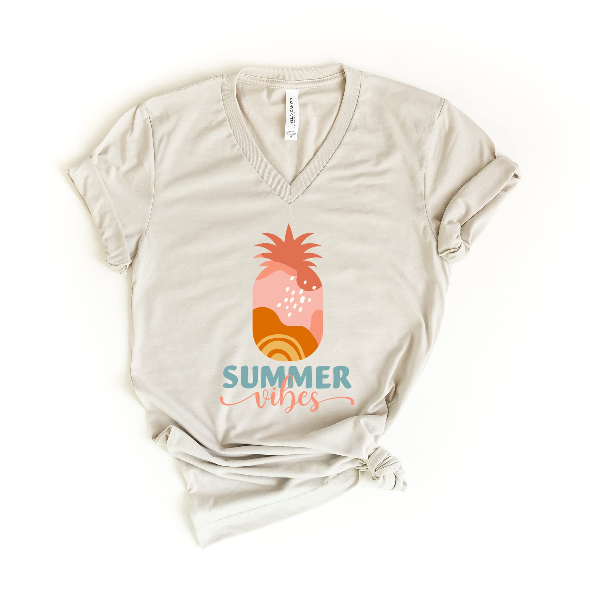 Boho Summer Vibes Pineapple V-Neck Graphic Tee