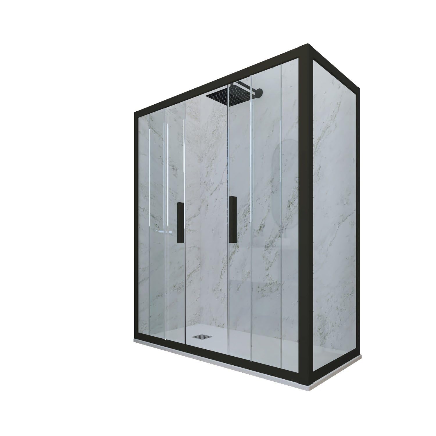 Box doccia 2 ante scorrevoli 75x150 CM H 200 Vetro Trasparente Profilo Nero Matt mod. Glam Duo