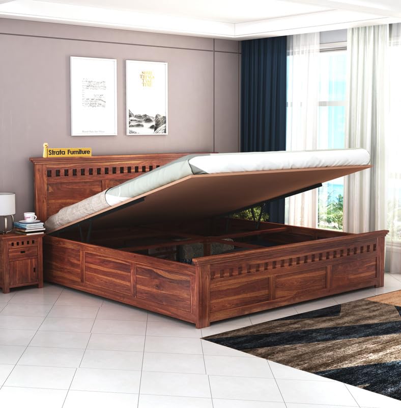 Strata Furniture Sheesham Wood Queen Size Bed with Hydraulic Storage and Headboard for Living Room Bedroom Home Wooden Double Bed Cot Palang Furniture (Honey Finish) (B0CWPB7SLM) Amazon Price History, Amazon Price Tracker