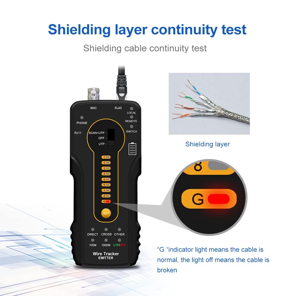 CT-66 Wire Tracer per RJ45 RJ11 Tester cavo di rete, sonda di prova cavo telefonico con luci LED ricerca guasti