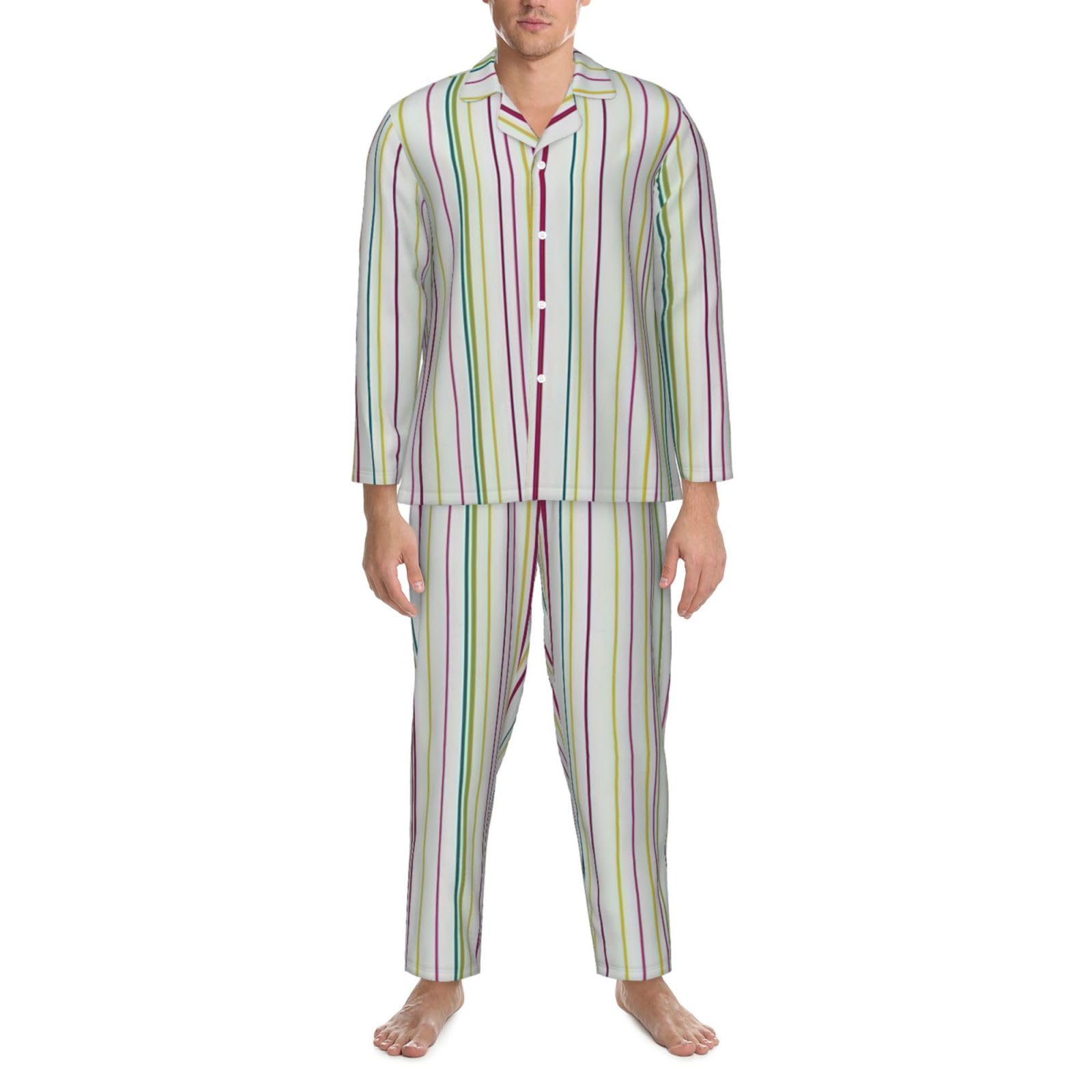 A righe. Stampa Uomo Manica Lunga Pigiama Set Sleepwear Due Pezzi Casa Viaggio Outfit Lounge Pantaloni