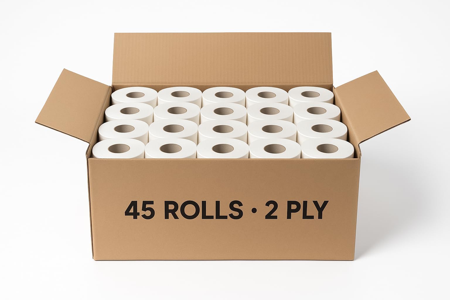 45 Rolls Eco 2-Ply Toilet Paper – Plastic-Free, Recyclable Packaging, Soft & Bulk Value Tissue in Kraft Box – Family & Business Use
