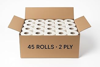 45 Rolls Eco 2-Ply Toilet Paper – Plastic-Free, Recyclable Packaging, Soft & Bulk Value Tissue in Kraft Box – Family & Business Use