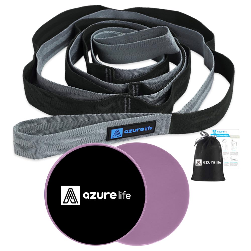 A AZURELIFE Exercise Slider and Premium Durable Cotton Stretch Strap with Loops