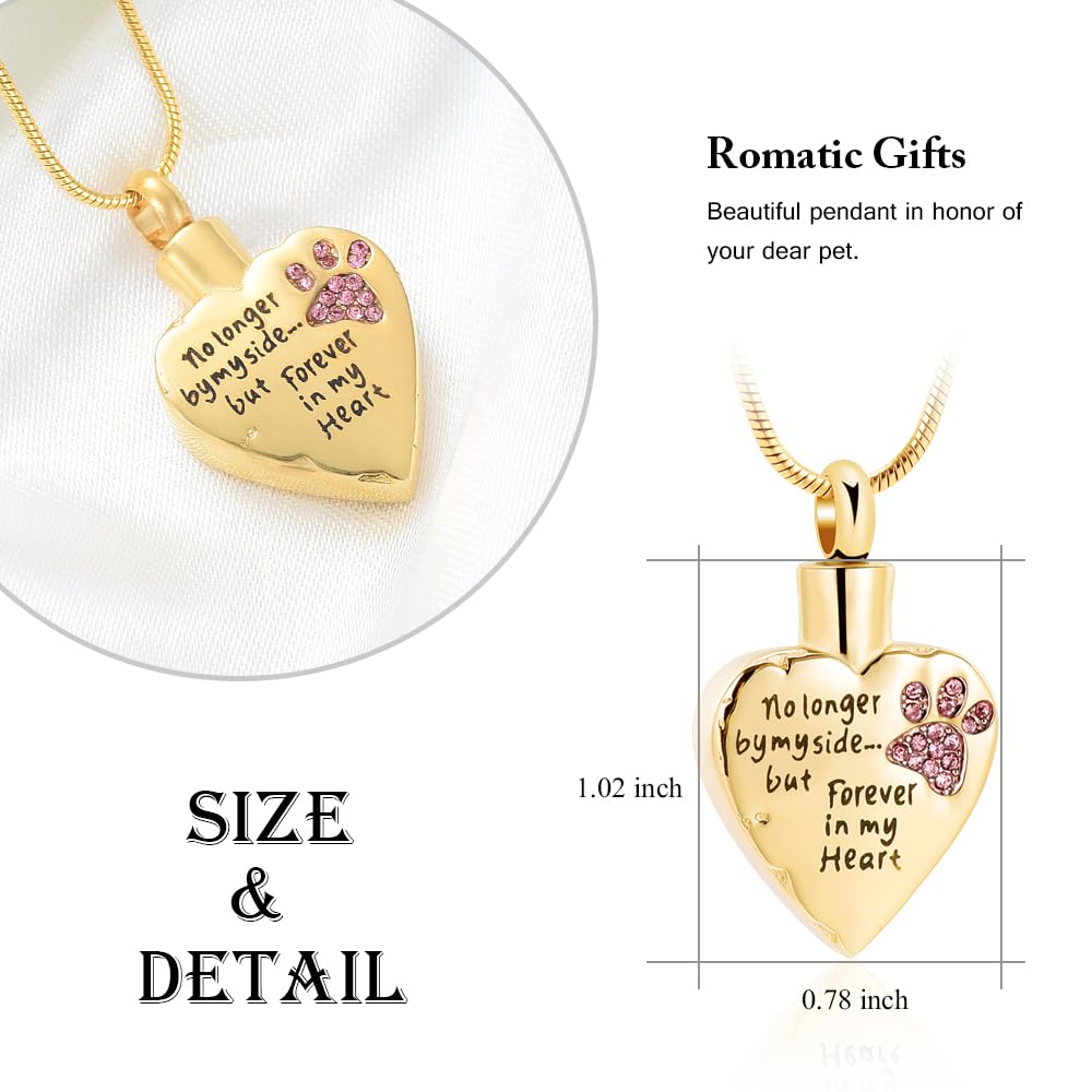 QGJNSGC Pet Cremation Jewellery Stainess Steel Heart Urn Necklace for Ashes Keepsake Ashes Necklace Dog Cat Paw Memorial Urn Pendant for Women Men - Image 2