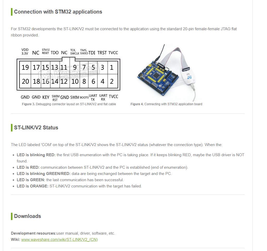 Waveshare ST-Link V2 Programmateur/Débuggueur Pour STM32 STM8 - Interface USB JTAG/SWD - In-Circuit Emulator