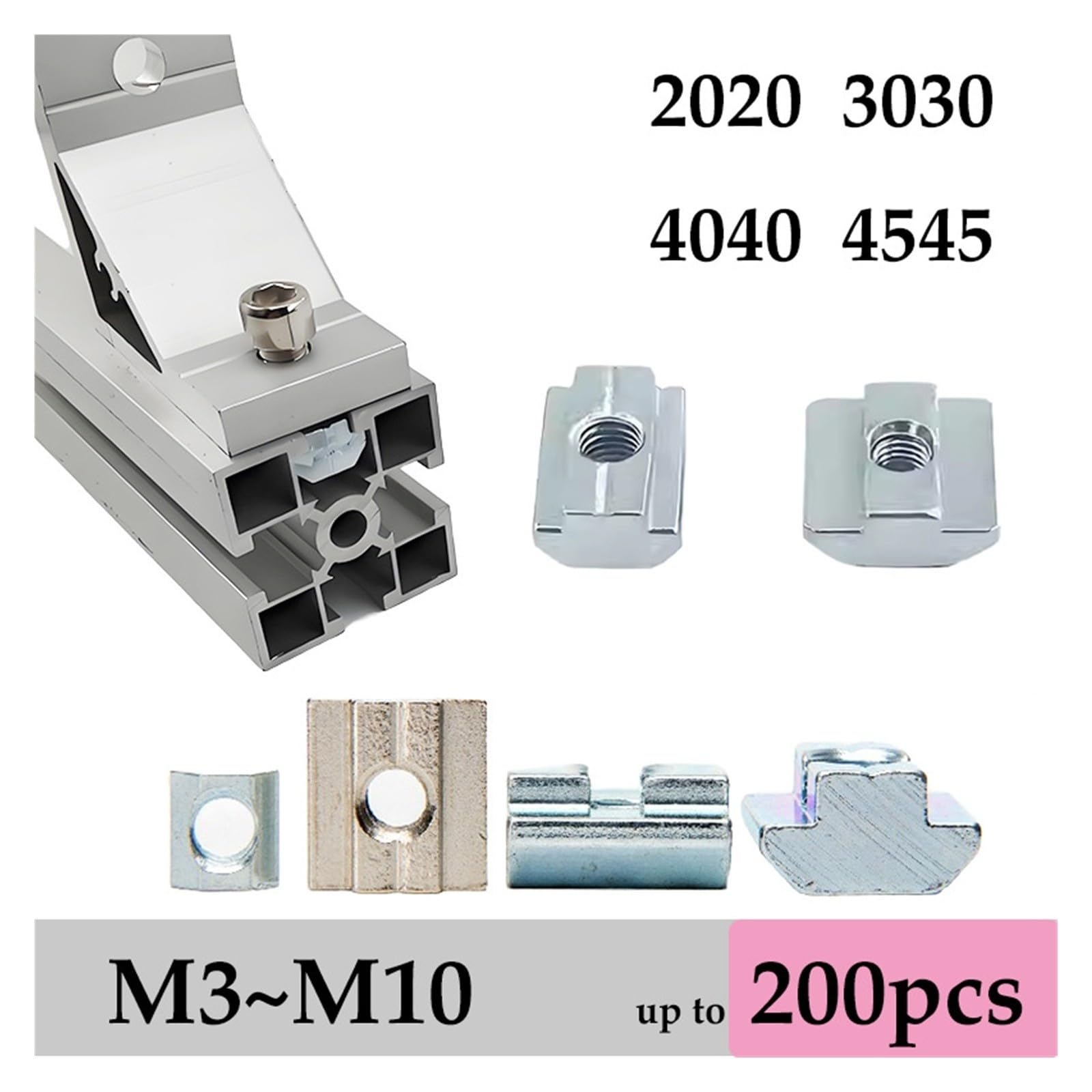 200x Slot Sliding Nut In T M3 M4 M5 M6 M8 Square Nuts