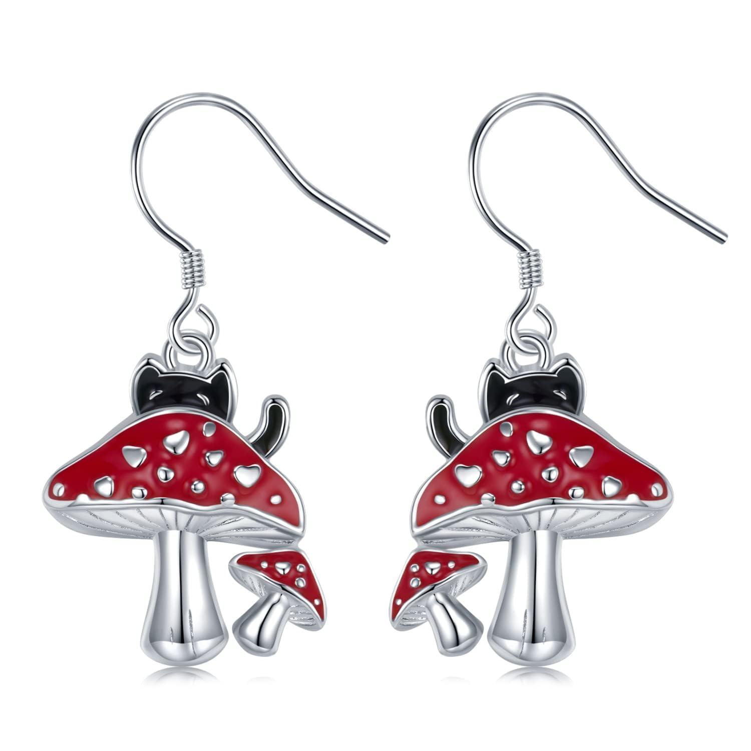 Orecchini a forma di gatto in argento Sterling 925 con fungo, graziosi animali, regalo per le donne