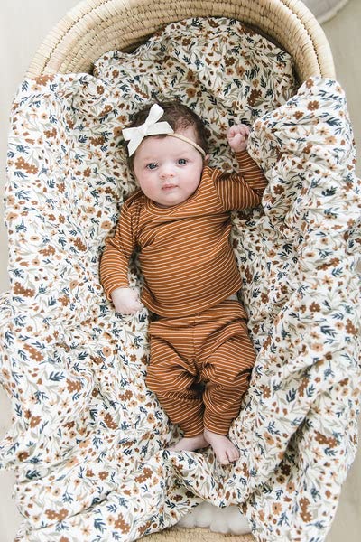 Image of Mebie Baby Harvest Floral Muslin Swaddle, Modern and Neutral Swaddle Blanket for Baby Girl or Boy, Soft Baby Blankets, Newborn Swaddle Blanket, 0-3 Month, Comfy Wrap, Baby Essentials & Gifts