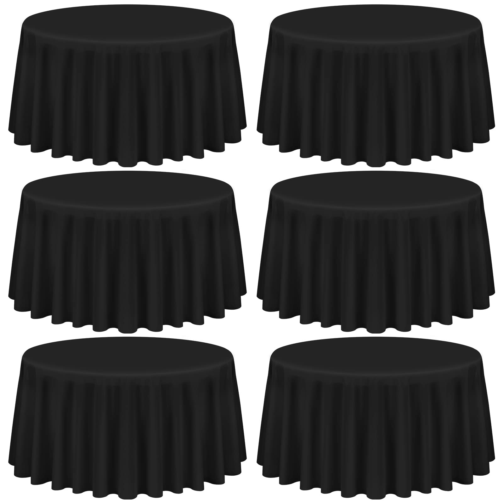 Showgeous 6 Pack Black Round Tablecloth 120 Inch Polyester Fabric Table Cloth Washable Fabric Table Cover for Wedding Banquet Restaurant Buffet Parties and Camping