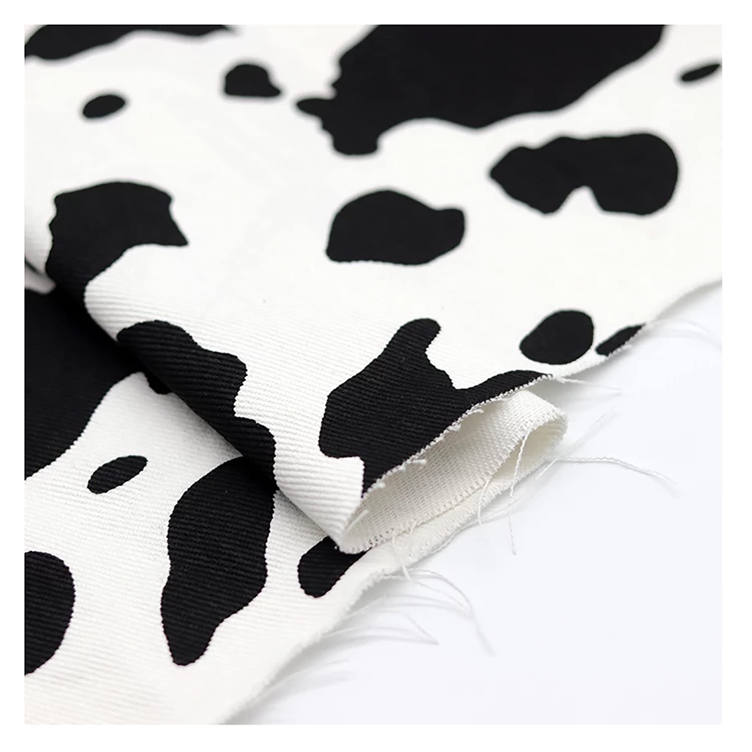 MaJu Stoff mit Kuh-Print Schwarz-weißer Baumwollstoff Twill-Stoff mit Animal-Print Bastelstoff-Material für DIY Handwerk, Mäntel, Röcke, Heimtextilien(Breite: 1,5 m)(Size:3m)