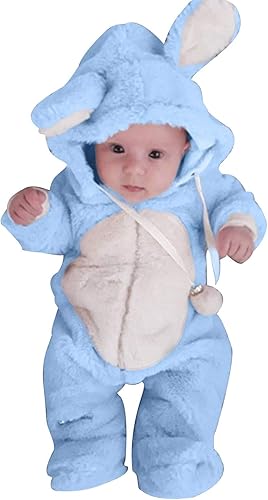 IKevan Enterizo de forro polar para niños y niñas de 0 a 2 años, diseño de conejito de dibujos animados, para Pascua, invierno, para invierno
