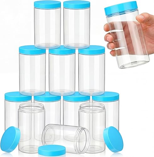 Miniatura 8 de SATINIOR Paquete de 12 tarros de plástico de 10 onzas con tapas, tarros redondos transparentes para cosméticos de viaje, para artículos de tocador