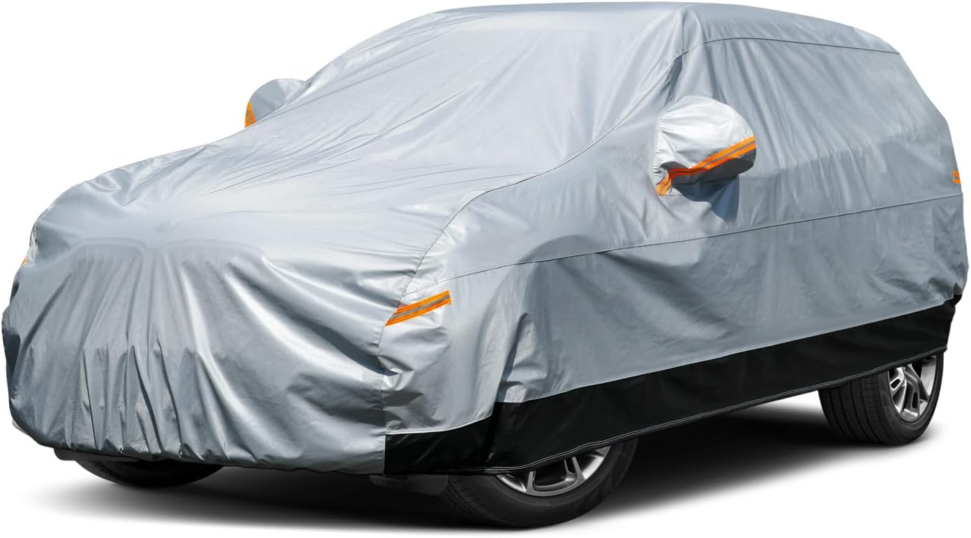 SUV Car Cover Waterproof All Weather,Car Covers for Automobiles Outdoor Rain Frost Snow UV Protection, Universal Fit Jeep Liberty,Ford Escape, Kia Sportage,Honda HRV ect. 2A - Fit SUV Length up to 181'' Grey