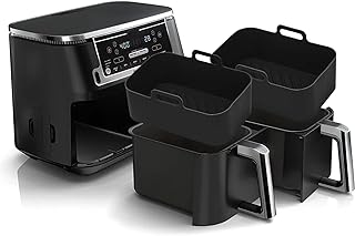 2Pcs Air Fryer Silicone Liners Rectangular for Ninja Foodi Dual DZ201 8QT/DZ090 6QT, MMH Reusable Airfryer Pot Replacement Baking Tray Basket Insert | Non-stick | Easy Cleaning | Food Safe | Black