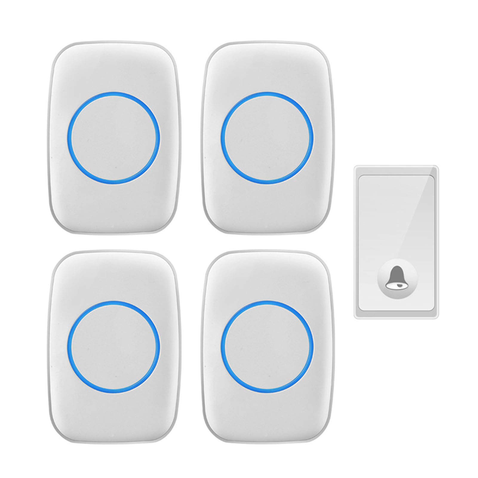 Timbre Inalámbrico, Kit De Timbre De Puerta Inalámbrico Enchufable De Pared A Prueba De Agua IP44 con Alcance De 660 Pies, 58 Timbres, Volumen De 4 Niveles, 4 Receptores para El Hogar,Blanco