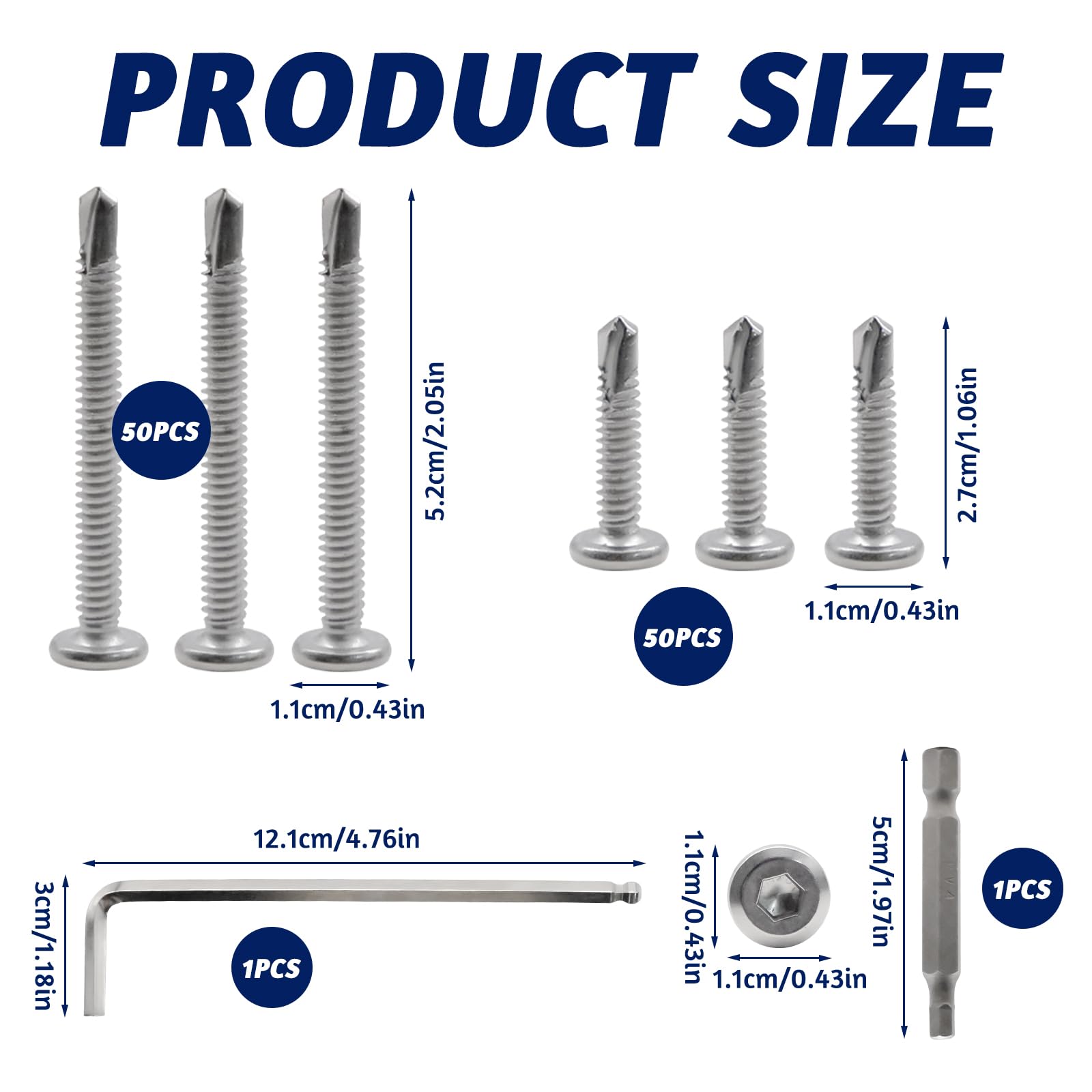 100 Pcs Self Tapping Screws M5.5x50mm/M5.5x25mm Metal Flat Head Hexagon Socket Screw with Hexagon Socket Drill Stainless Steel Self Drilling Screws for Wood Roofing Facade Fences Fixing - Image 2