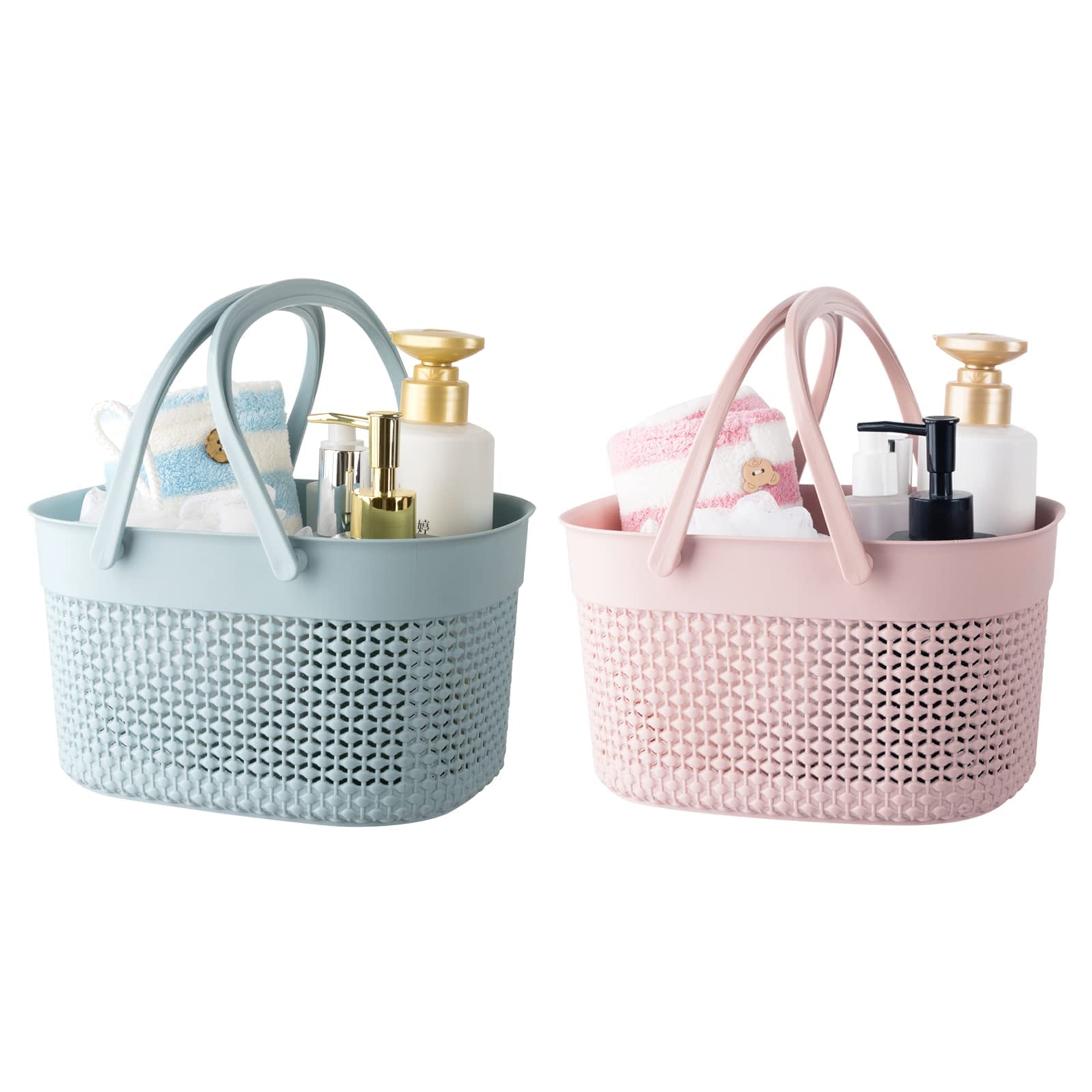 rejomiik Portable Shower Caddy Basket Plastic Organizer Storage Tote with Handles Blue Pink