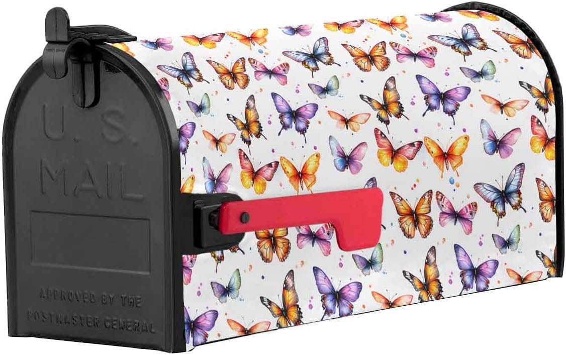 Spring Butterfly Mailbox Covers Magnetic Standard Size, Summer Watercolor Farmhouse Decorative Post Letter Numbers Box Wrap Decoration Covers Large Accessories for Garden Yard Outdoor Décor