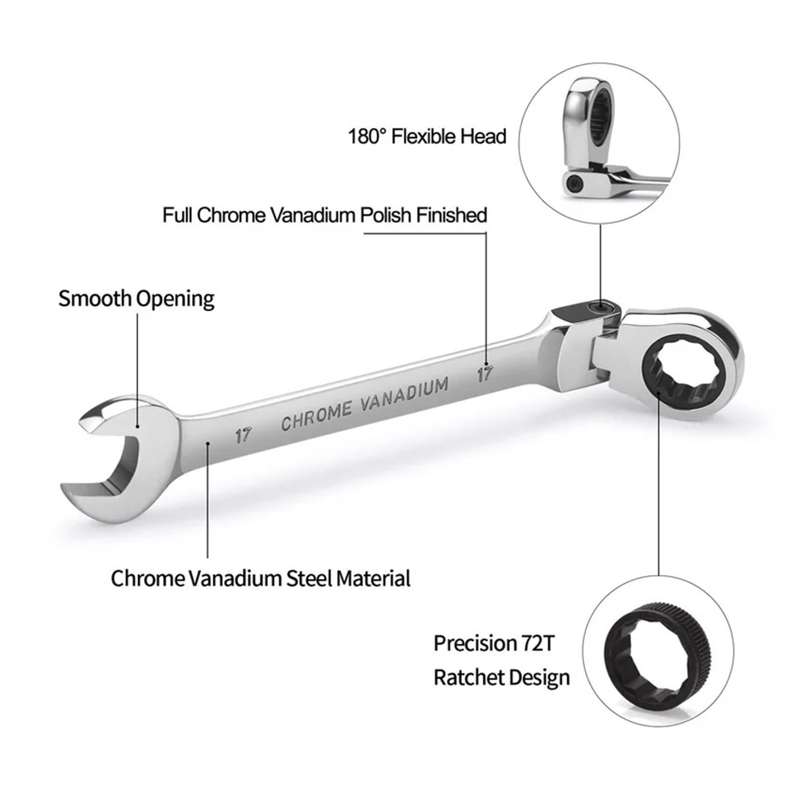 Zestaw 12 Kluczy Grzechotkowych Flex-Head, Metryczne Klucze Płasko-oczkowe Z Grzechotką, CR-V Gear Spanner Torbą Organizacyjną Precyzja W Ciasnych Przestrzeniach(12pcs(8-22mm))